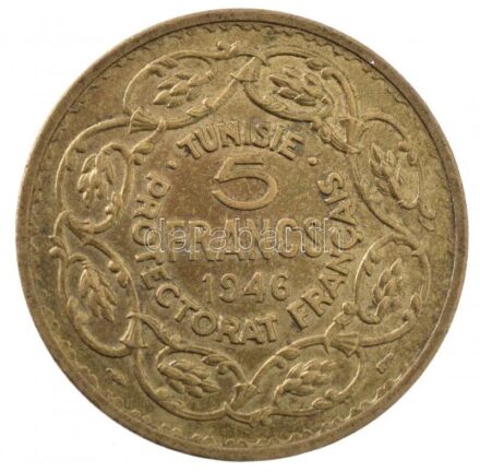 Tunézia 1946. 5Fr Al-bronz T:1- Tunisia 1946. 5 Francs Al-bronze C:AU