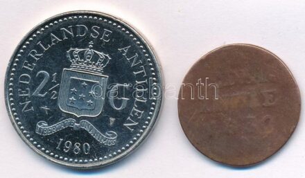 Holland Kelet-India 1839. 2c Cu 'I. Vilmos' + Holland-Antillák 1980. 2 1/2G Ni 'Julianna' T:1-,3 Netherlands East Indies 1839. 2 Cents Cu 'William I' + Netherland Antilles 1980. 2 1/2 Gulden Ni 'Juliana' C:AU,F Krause KM#291, KM#19