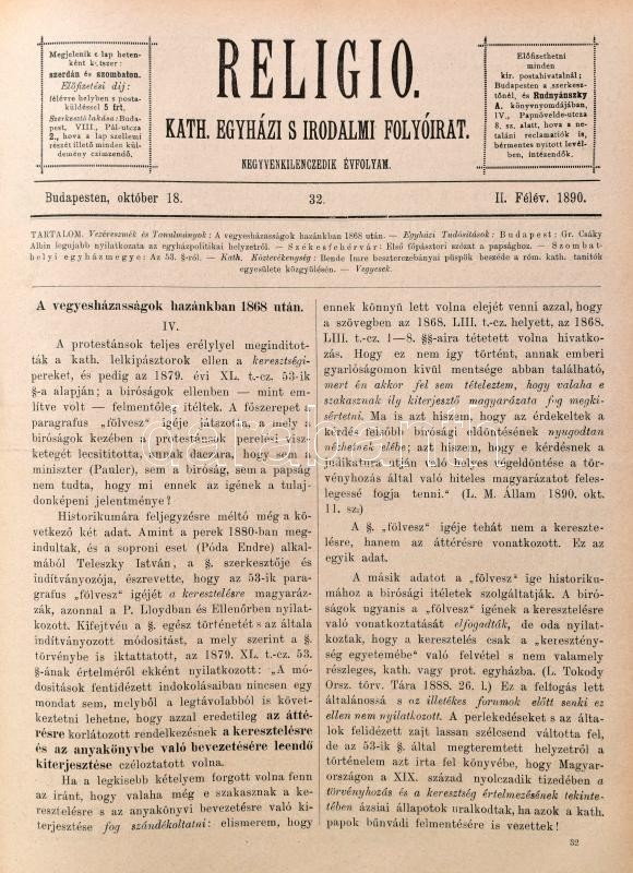 1890 Religio Kath. Egyházi és Irodalmi Folyóirat második félévének számai egybe kötve - Image 2