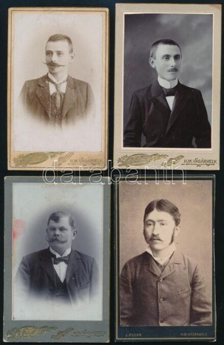 cca 1880 Hódmezővásárhely, 4 db keményhátú portré Plohn műterméből, 10,5×6,5 cm