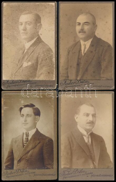 cca 1910 Hódmezővásárhely, 4 db keményhátú portré Fodor Béla műterméből, 10,5×6,5 cm
