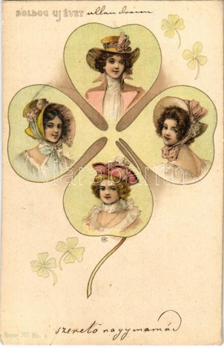 1901 Art Nouveau lady clover. Serie 707. No. 4. litho (EK)