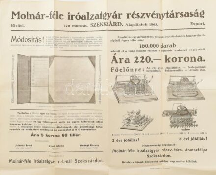 cca 1920 Molnár- féle íróalzatgyár rt képes reklám nyomtatvány 42x36 cm