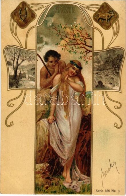 Avril / Art Nouveau lady. Serie 366. Nr. 4. litho