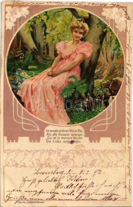 1902 Im wunderschönen Monat Mai... Serie 'Liebesträume' Art Nouveau, floral, litho (fl)