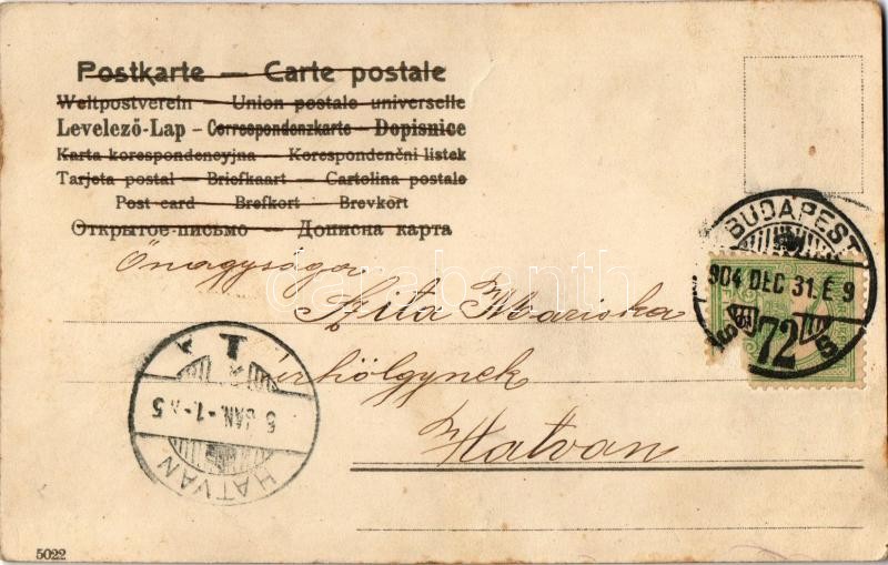 1904 Boldog Újévet! / Lady with New Year greeting. litho (fl) - Image 2