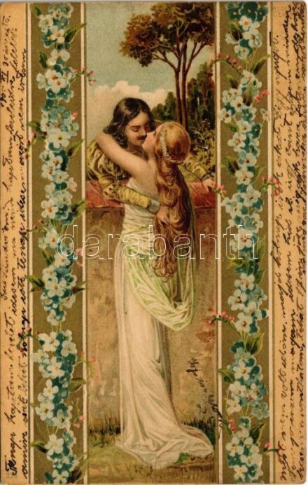 1905 Art Nouveau lady. Floral, litho s: Hegedüs Geiger R. (EK)