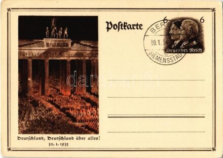 1933 Deutschland, Deutschland über alles! / Adolf Hitler sworn in as Chancellor of Germany by German President Paul von Hindenburg, NSDAP German Nazi Party propaganda, swastika; 6 Ga. (EK)