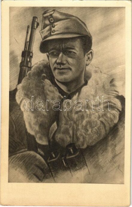 WWII German Nazi military art postcard (kis szakadás / small tear)