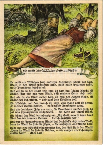 Es wollt' ein Mädchen früh aufsteh'n... / WWII German military art postcard