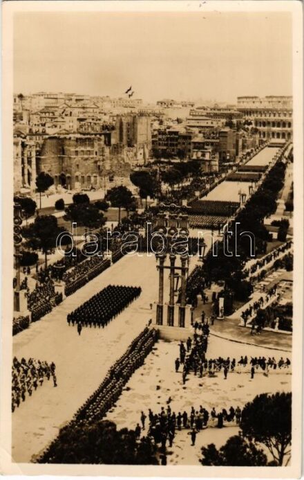 1939 Die große Truppenparade in der Via dell Impero in Rom / The meeting of Mussolini and Hitler in Rome. Military parade. WWII NSDAP German Nazi Party propaganda + 'FÜHRER DUX 3-9 MAGGIO 1939' So. Stpl. (EK)