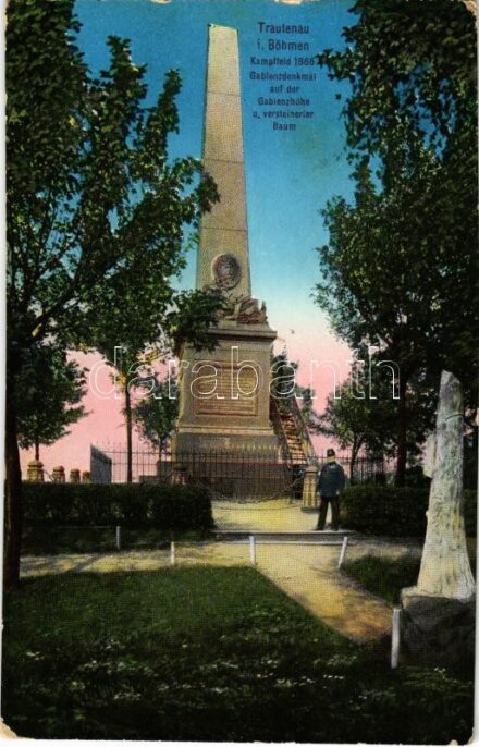 Trutnov, Trautenau; Kampffeld 1866. Gablenzdenkmal auf der Gablenzhöhe u. versteinerter Baum / military monument (EK)