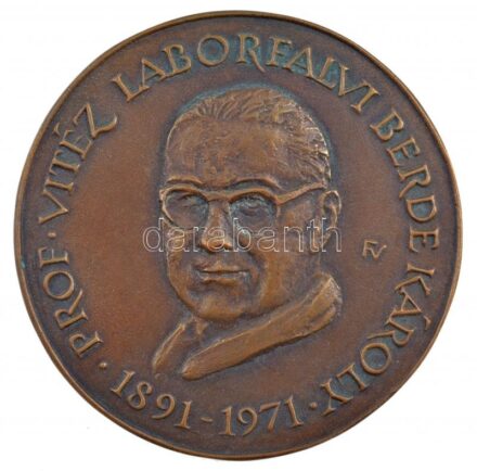Fűz Veronika (1951-) 1971. 'Prof. Vitéz Laborfalvi Berde Károly 1891-1971 / A magyar nép dermatológiája - Szeged Pécs Kolozsvár Budapest' kétoldalas, öntött bronz plakett (113mm) T:1- patina