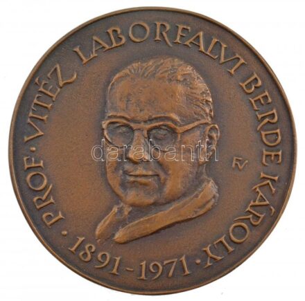 Fűz Veronika (1951-) 1971. 'Prof. Vitéz Laborfalvi Berde Károly 1891-1971 / A magyar nép dermatológiája - Szeged Pécs Kolozsvár Budapest' kétoldalas, öntött bronz plakett (113mm) T:1- patina