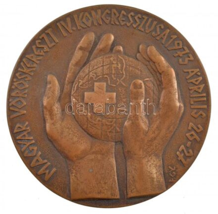 Palotai Gyula (1911-1977) 1973. 'Magyar Vöröskereszt IV. Kongresszusa 1973. április 26-27.' egyoldalas, öntött bronz emlékplakett (114mm) T:1-