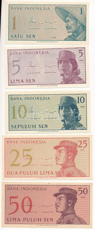 Indonézia 1964. 1s + 5s + 10s + 25s + 50s T:I,I- Indonesia 1964. 1 Sen + 5 Sen + 10 Sen + 25 Sen + 50 Sen C:UNC,AU