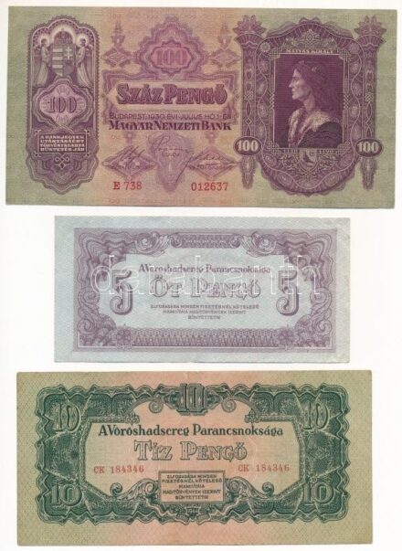 1930. 100P + 1944. 5P + 10P 'A Vöröshadsereg Parancsnoksága' + 1945. 10.000P + 1946. 100.000.000P T:III