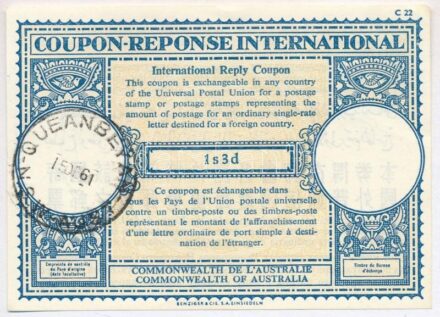 Ausztrália 1961. 1s 3p 'UPU Nemzetközi Válaszdíjszelvény' T:1- Australia 1961. 1 Shilling 3 Penny 'UPU International Reply Coupon' C:AU