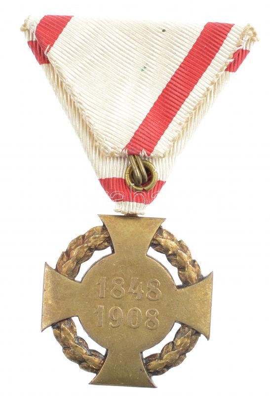 1908. 'Katonai Jubileumi Kereszt' Br kitüntetés eredeti mellszalaggal T:2- Hungary 1908. 'Diamond Jubilee Cross for the Armed Forces' Br decoration with original ribbon C:VF NMK 269. - Image 2