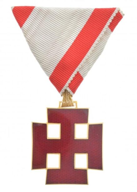 Ausztria 1922. 'Az Osztrák Köztársaságért végzett szolgálatokért érdemérem lovagkeresztje, 1. osztály' aranyozott, zománcozott Br kitüntetés mellszalagon, eredeti 'Anton Reitterer' adományozói tokban T:1 Austria 1922. 'Medal of