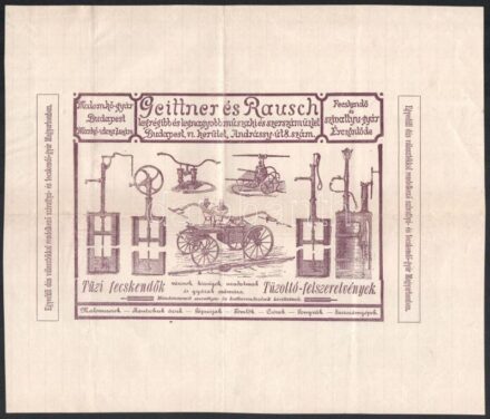 cca 1900 Geittner és Rausch tűzoltószerek gyár a grafikus reklám nyomtatvány 20x 30 cm
