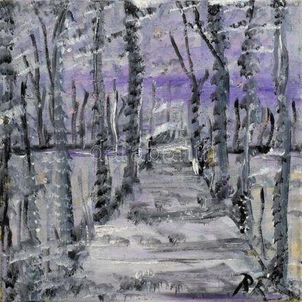 RR jelzéssel: Híd. Olaj, vászon, 20x20 cm