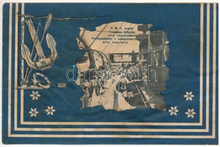 1909 SMS Árpád az Osztrák-Magyar Haditengerészet Habsburg-osztályú csatahajója, megszáradt ruhákat beviszik a matrózok / K.u.K. Kriegsmarine Schlachtschiff, Trockene Wäsche wird abgenommen / SMS Árpád Austro-Hungarian Navy