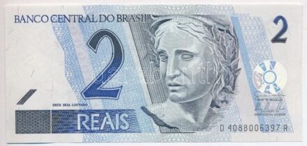 Brazília DN (2009) 2R 'D 4088006397 A' T:I kissé hullámos papír Brasil ND (2009) 2 Reais 'D 4088006397 A' C:UNC slightly wavy paper Krause P#249h