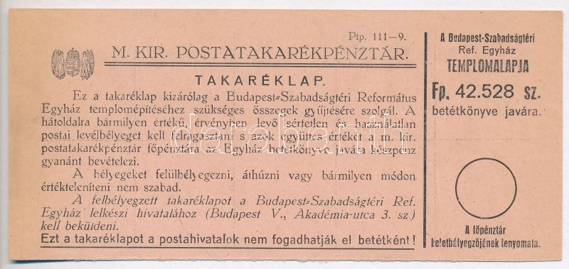 ~1920. 'Magyar Királyi Postatakarékpénztár' takaréklap T:I-