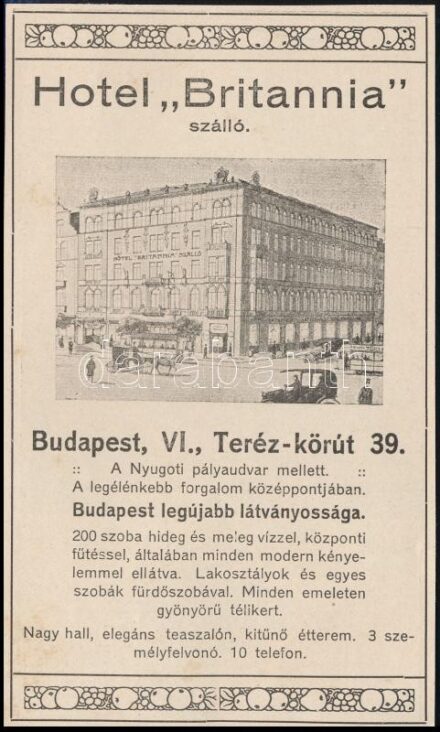 Kétoldalas reklámnyomtatvány (Törley József és Tsa + Hotel Britannia)