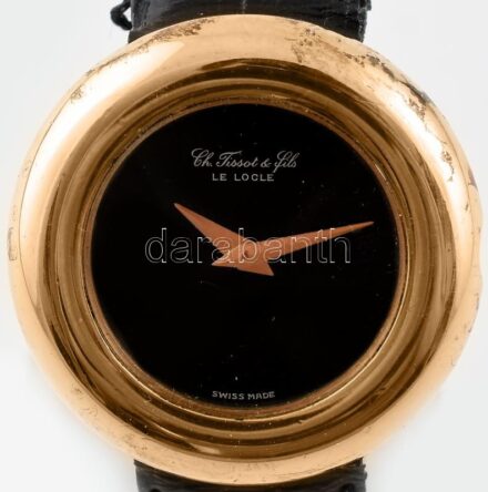 Tissot Le Locle ezüst tokos aranyozott karóra, kézi felhúzós szerkezettel, működik, kopásokkal, d: 34 mm