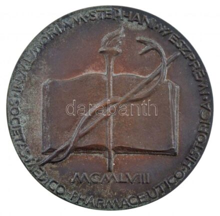 Reményi József (1887-1977) 1958. 'IN MEMORIAM STEPHANI WESZPRÉMI - SOCIETAS MEDICO PHARMACEUTICO HISTORICA / PRO MERITIS IN SCRUTANDA HISTORIA MEDICA' hátoldalon névre szóló gravírozással, eredeti tokban (82mm) T:1- patina