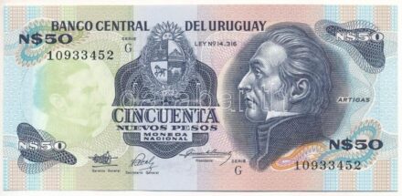 Uruguay DN (1989) 50P 'G 10933452' T:I Uruguay ND (1989) 50 Pesos 'G 10933452' C:UNC Krause P#61A