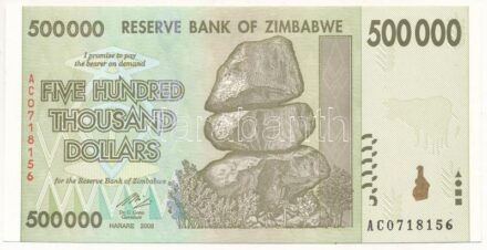 Zimbabwe 2008. 500.000$ 'AC0718156' T:I hullámos papír Zimbabwe 2008. 500.000 Dollars 'AC0718156' C:UNC wavy paper Krause P#76