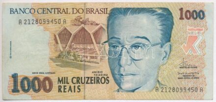 Brazília DN (1993) 1000R 'A 2128099450 A' T:III Brasil ND (1993) 1000 Reais 'A 2128099450 A' C:F Krause P#240a