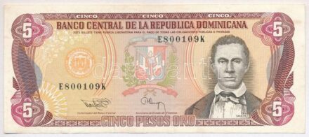 Dominikai Köztársaság 1993. 5P 'E800109K' T:III kis folt Dominican Republic 1993. 5 Pesos 'E800109K' C:F small spot Krause P#143a