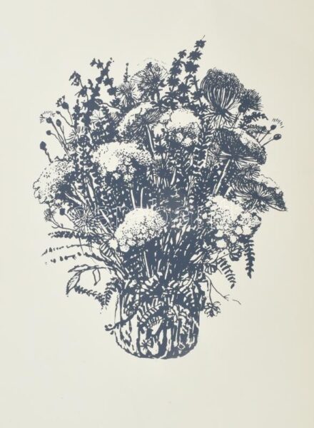 Somlai Vilma (1938-2007): Virágcsokor. Linómetszet, papír, jelzés nélkül, sérült 36x29 cm