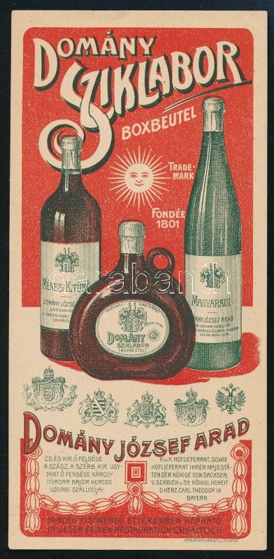 cca 1910 Domány sziklabor Arad számolócédula