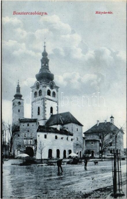Besztercebánya, Banská Bystrica; Mátyás király tér és vár, piac. Walther Adolf és Társai kiadása / square, castle, market