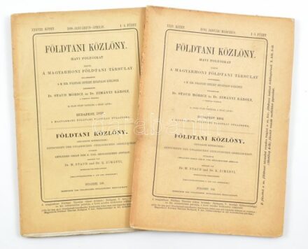 1894-1898 Földtani Közlöny 2 száma: 1894 jan-márc., 1898. jan-ápr. Szakadozott borítókkal, felvágatlan lapokkal.