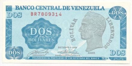 Venezuela 1989. 2B 'BR 7809314' T:I Venezuela 1989. 2 Bolivares 'BR 7809314' C:UNC Krause P#69