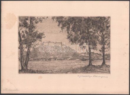 Erzherzog Heinrich Ferdinand von Habsburg-Lothringen (1878-1969): Hohenelbe (Salzburg). Rézkarc, papír, jelzett, 15x24cm (Foltokkal)