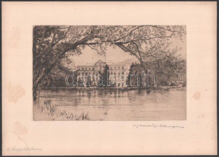 Erzherzog Heinrich Ferdinand von Habsburg-Lothringen (1878-1969): Leopoldskron (Salzburg). Rézkarc, papír, jelzett, 15x24cm (Foltokkal)