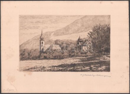Erzherzog Heinrich Ferdinand von Habsburg-Lothringen (1878-1969): Aigen (Salzburg). Rézkarc, papír, jelzett, 15x24cm (Foltokkal)