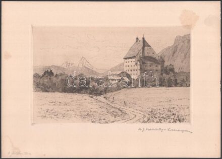 Erzherzog Heinrich Ferdinand von Habsburg-Lothringen (1878-1969): Goldenstein (Salzburg). Rézkarc, papír, jelzett, 15x24cm (Foltokkal)