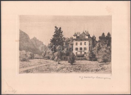 Erzherzog Heinrich Ferdinand von Habsburg-Lothringen (1878-1969): Karlsberg (Salzburg). Rézkarc, papír, jelzett, 15x24cm (Foltokkal)
