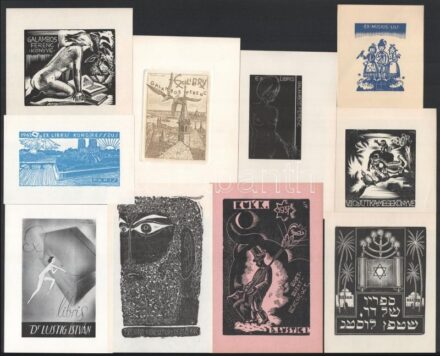 Vegyes Ex Libris tétel (Vigh Jutka mesekönyve, Dr. Lustig István, Paris, Galambos Ferenc, 1937 BUÉK, judaika) Vegyes technika, vegyes méret (Bordás Ferenc, Tempinszky István, Fritz Kühn, Toncz Tibor, Radványi Román Károly, Vadász Endre).
