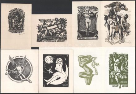 8 db ex libris, Réthy Collection pecséttel (Sterbenz, Jaroslav Vodrazka, Antoine Rousseau, Pam G. Reuter, Kékesi László, Nagy László, stb.)