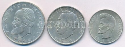 1948. 5Ft Ag 'Petőfi' + 10Ft Ag 'Széchenyi' + 20Ft Ag 'Táncsics' 'Szabadságharc sor' T:2 patina, ph, kis karc Adamo EM1, EM2, EM3