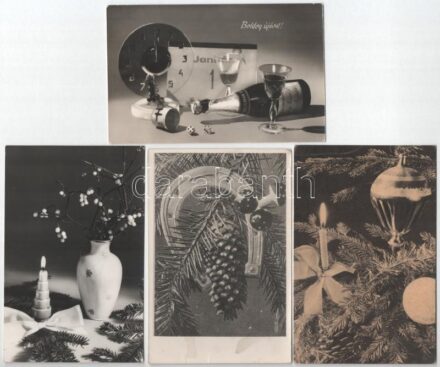 62 db MODERN fekete-fehér üdvözlő képeslap az 1960-as évekből / 62 modern black and white greeting postcards from the 60's
